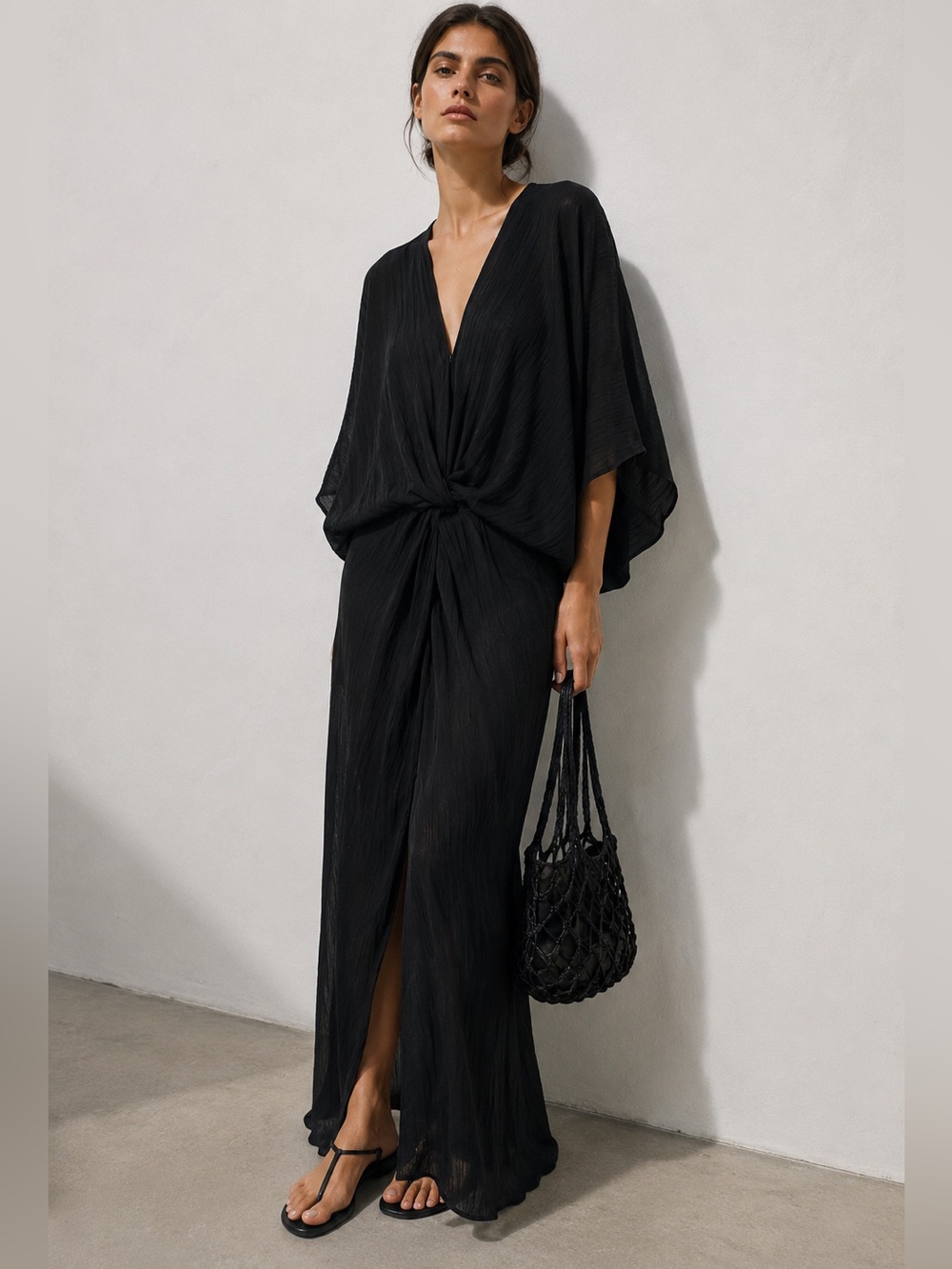 H&M Black Sheer Kimono Sleeve Maxi Cover-Up Dress Size 4